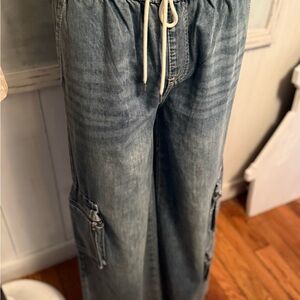 True Religion tie and Jessie super elastic waist baggy leg casual jeans